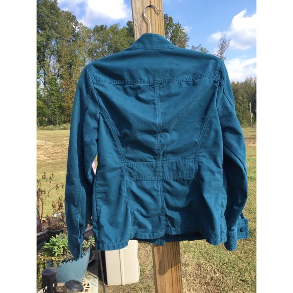 L.l.bean womens fabric jacket size small button blue turquoise 100% Pima cotton - Picture 6 of 13